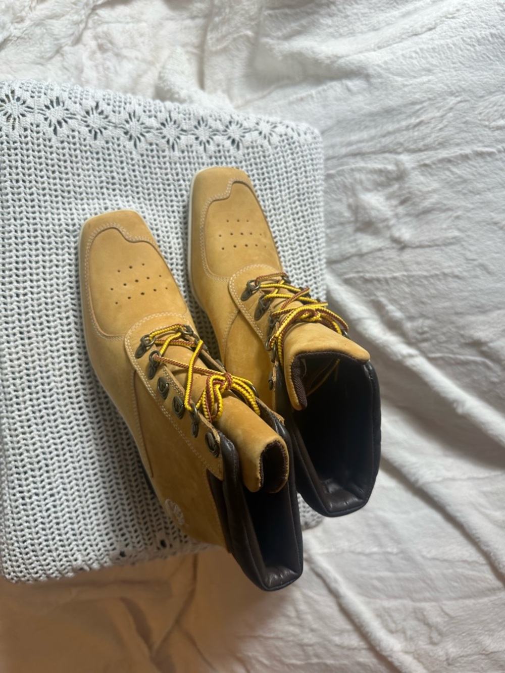 Vintage Timberland Square Toe Wedge Boots Wheat NWOB Discontinued RARE Y2K